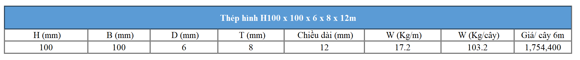Giá thép Hình H100