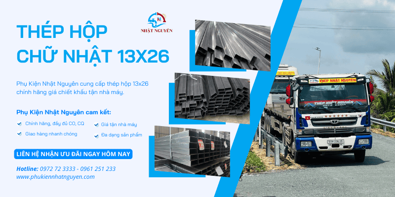 Thép hộp chữ nhật 13x26 chính hãng giá tốt