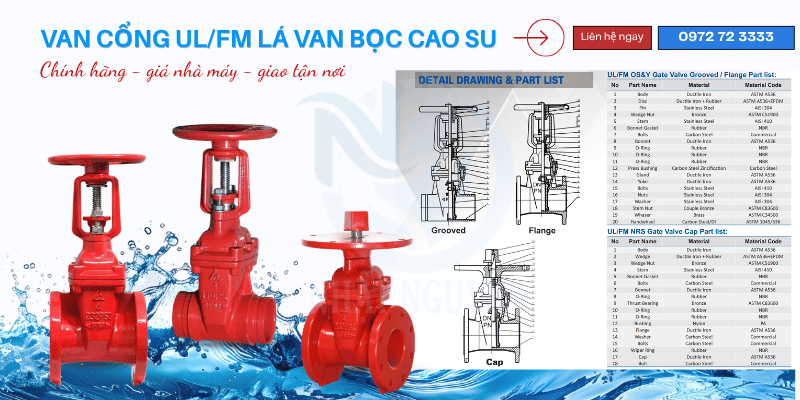 Van cổng UL/FM lá van bọc cao su chính hãng giá tốt